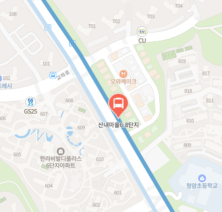 산내마을6.8단지에서 인천공항 리무진 공항버스(5600번) 지도 위치