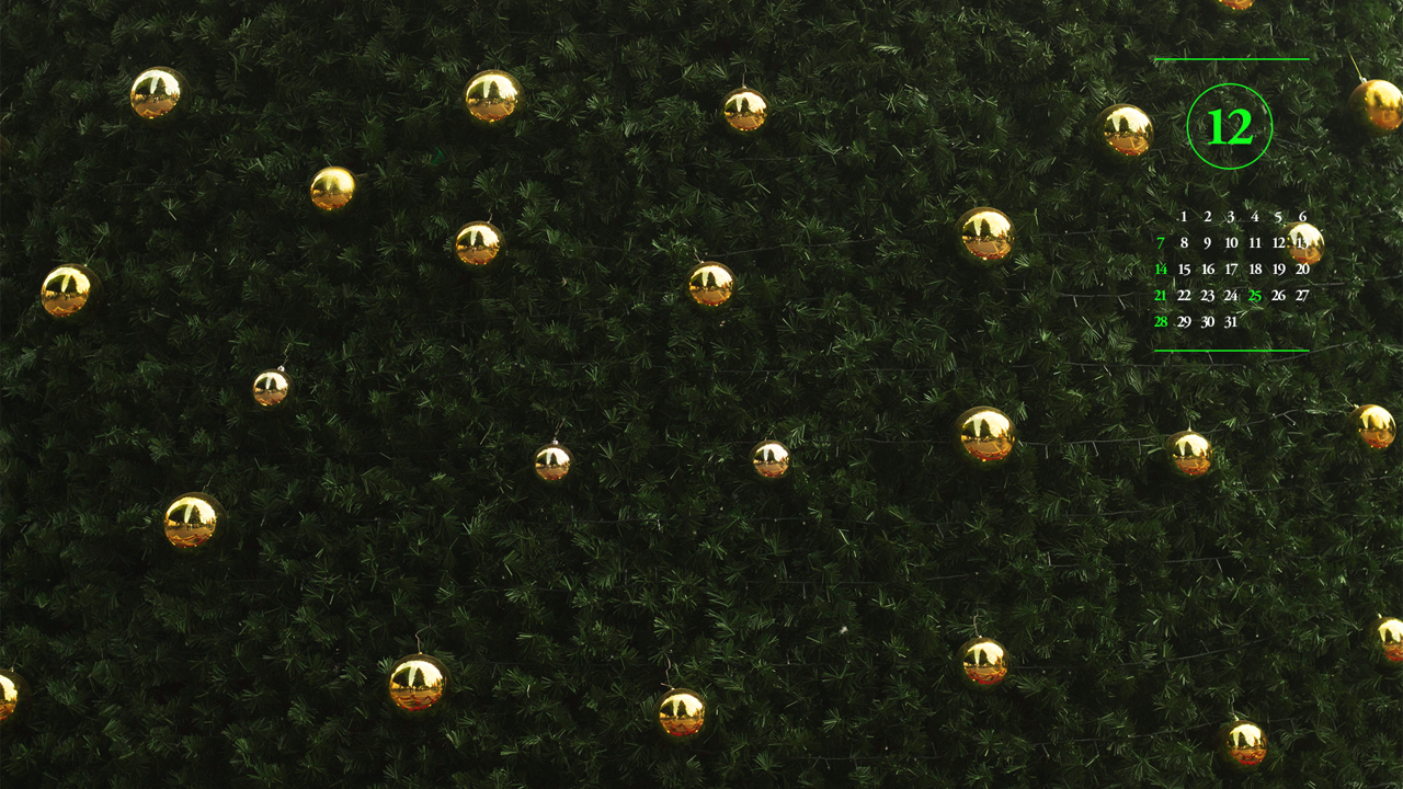 12 크리스마스 금색 장식볼 A - 2025년12월 달력배경화면