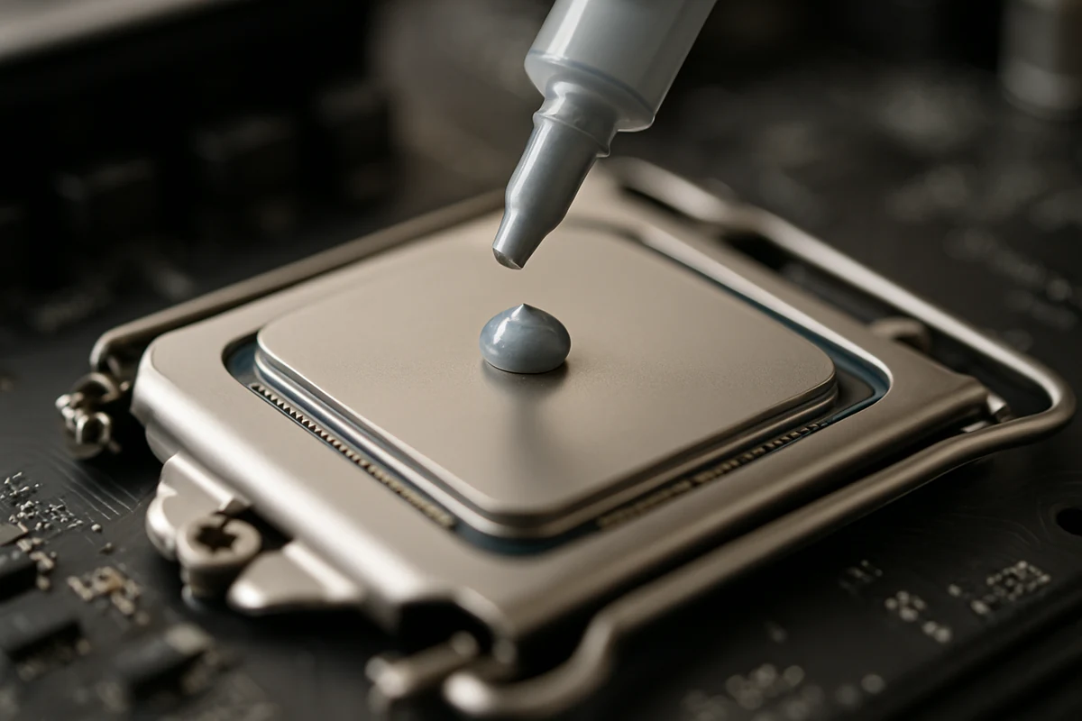 CPU 가운데에 서멀 그리스를 점으로 도포하는 모습