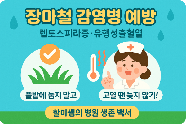 장마철주의 렙토스피라증과 유행성출혈열 예방법 안내 이미지