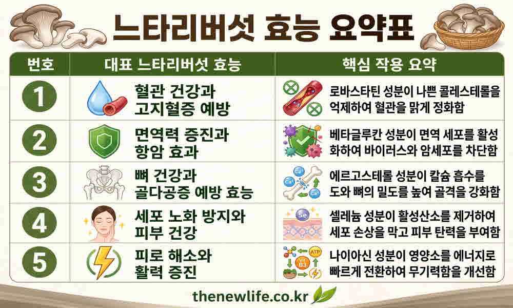 느타리버섯 효능 요약표