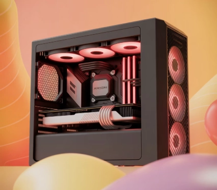 amd 그래픽 카드와 cpu를 장착하고 있는 본체 예시 이미지