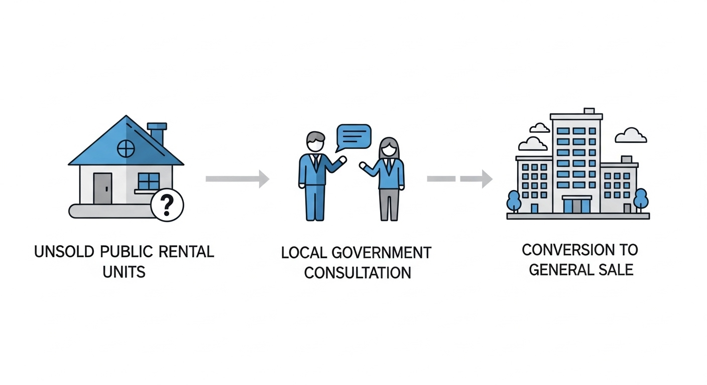 미분양 공공임대주택이 지자체 협의를 거쳐 일반분양으로 전환되는 과정을 보여주는 인포그래픽