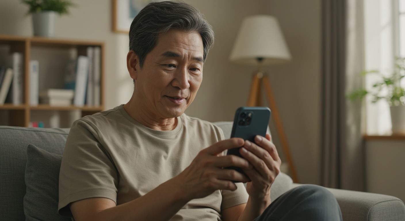 스마트폰을 들여다보는 남성