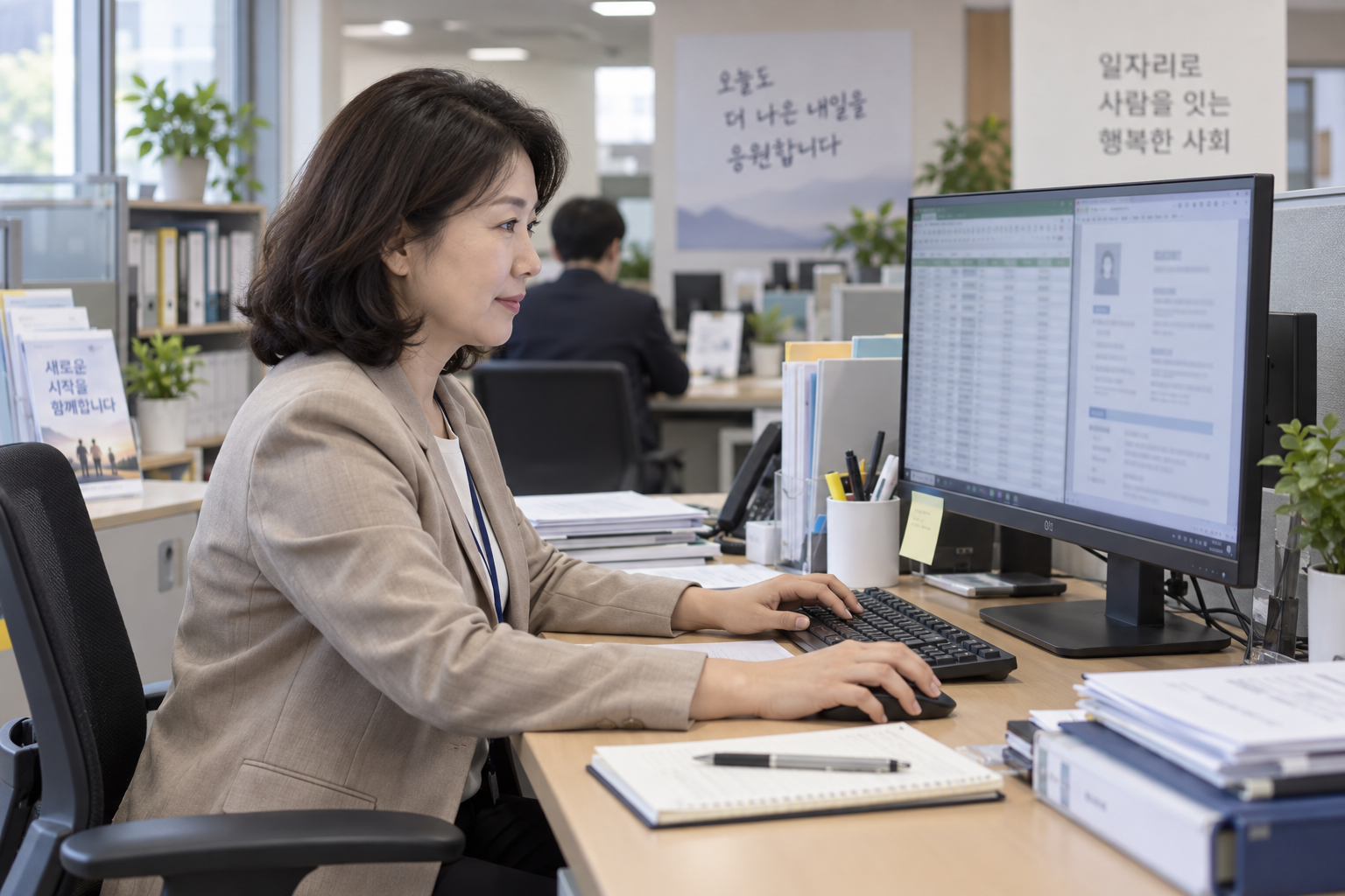 컴퓨터로 취업지원 행정업무를 처리하는 50대 직업상담사