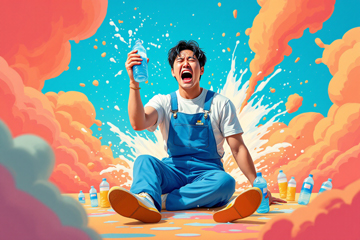 하이파이브 영화 약선 캐릭터가 물병을 들고 고통스러운 표정을 짓고 있는 장면