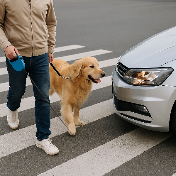 강아지와-산책중에-차가-횡단보도를-넘어오는-모습