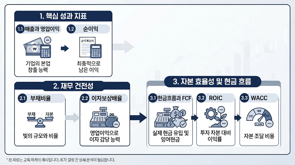 기업 재무제표 분석 순서 부채비율 이자보상배율 FCF ROIC WACC
