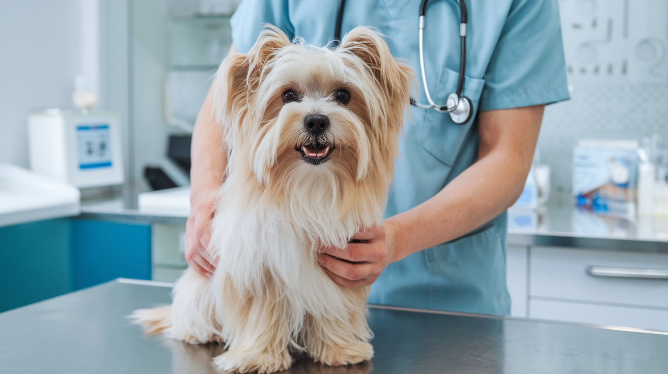건강 검진을 위해 기다리고 있는 강아지