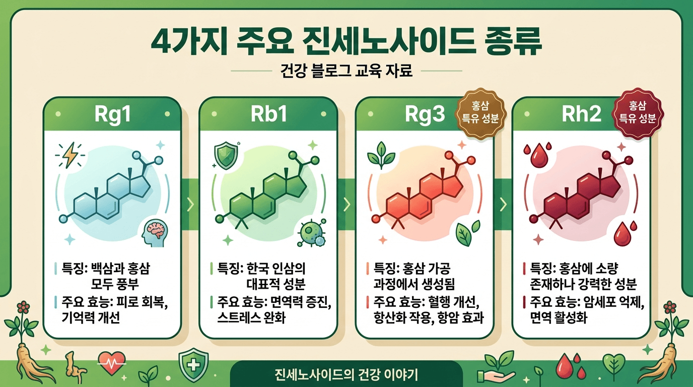 진세노사이드 Rg1 Rb1 Rg3 Rh2 역할 구분 인포그래픽