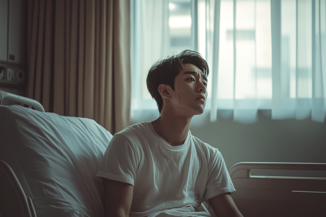 병실에-앉아-있는-남자