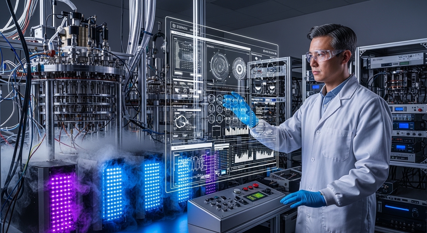 a quantum computer inside a sterile, high-tech laboratory