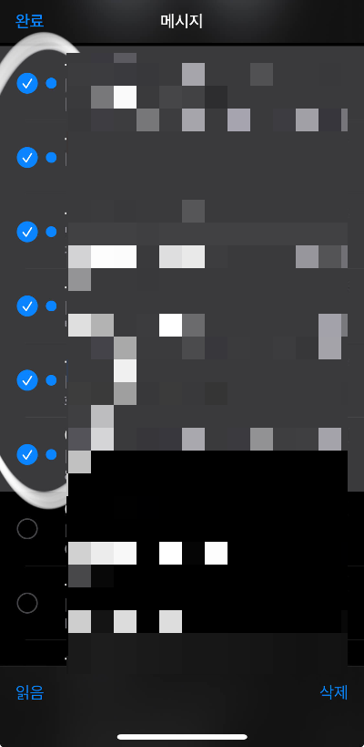 아이폰 문자 메시지 선택 체크