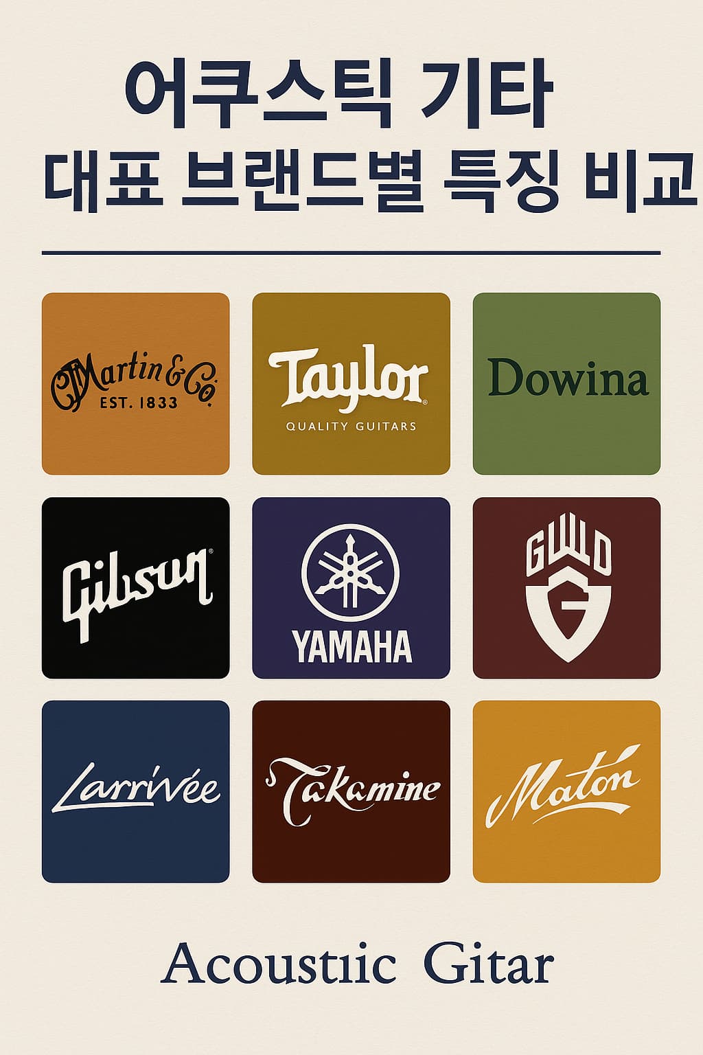 어쿠스틱 기타 대표 브랜드별 로고 이미지