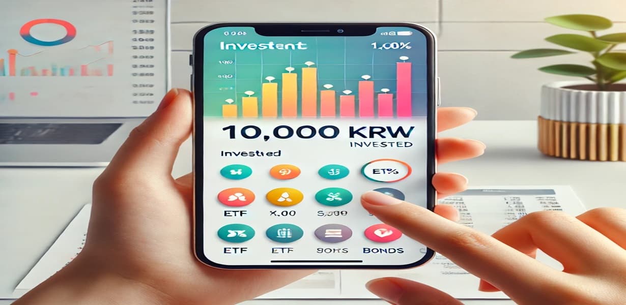 초보자를 위한 투자 앱 인터페이스를 스마트폰에서 사용하는 모습