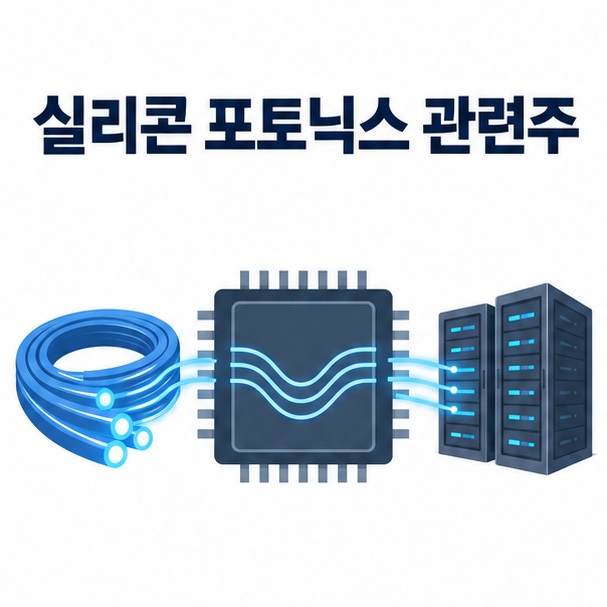 광신호와 반도체 칩 아이콘 위에 실리콘 포토닉스 관련주 문구가 표시된 대표 이미지