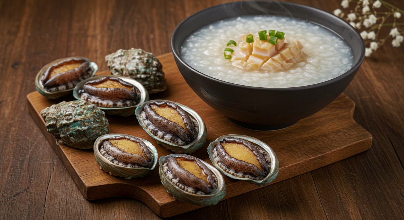 전복죽과 신선한 전복재료