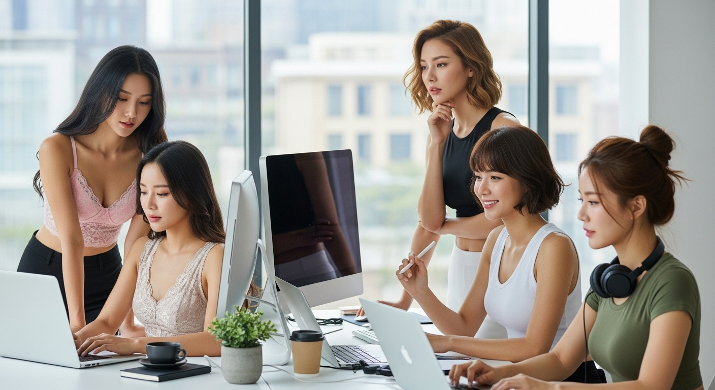 컴퓨터를 사용하는 여인들