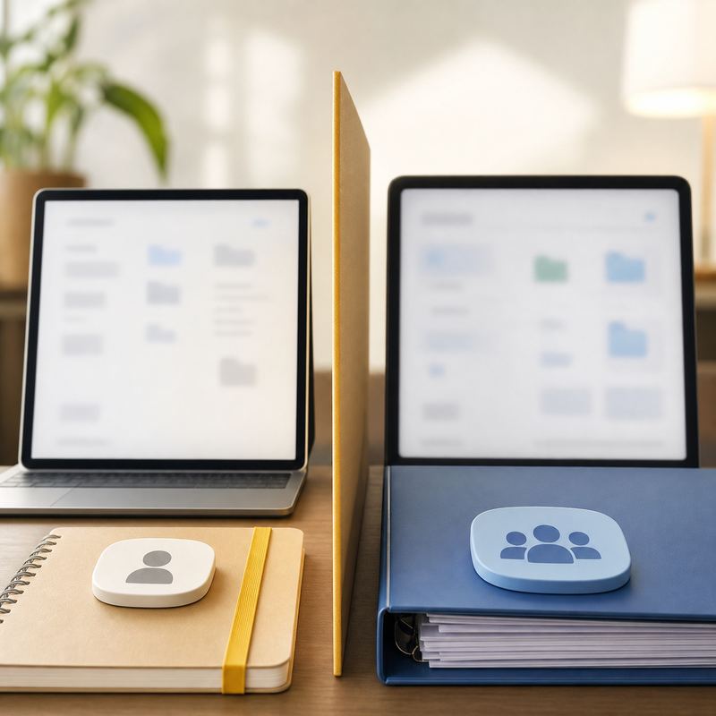 개인 Google 계정과 Google Workspace 조직 계정의 공유 설정을 비교하는 화면