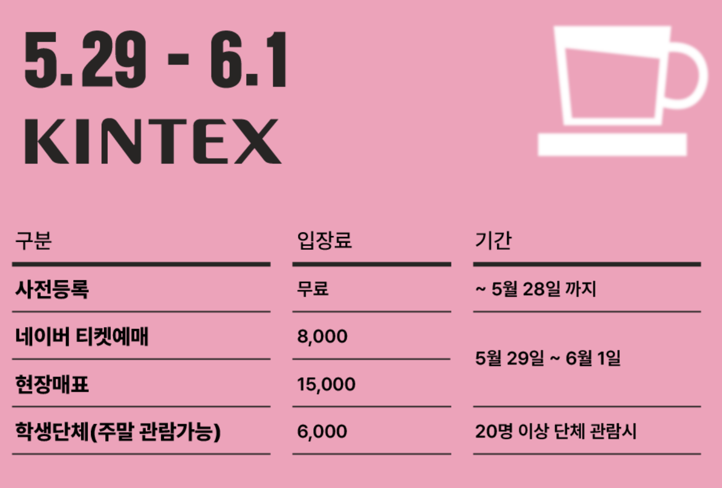 2025 서울 카페&베이커리 페어 킨텍스 입장료 책정표