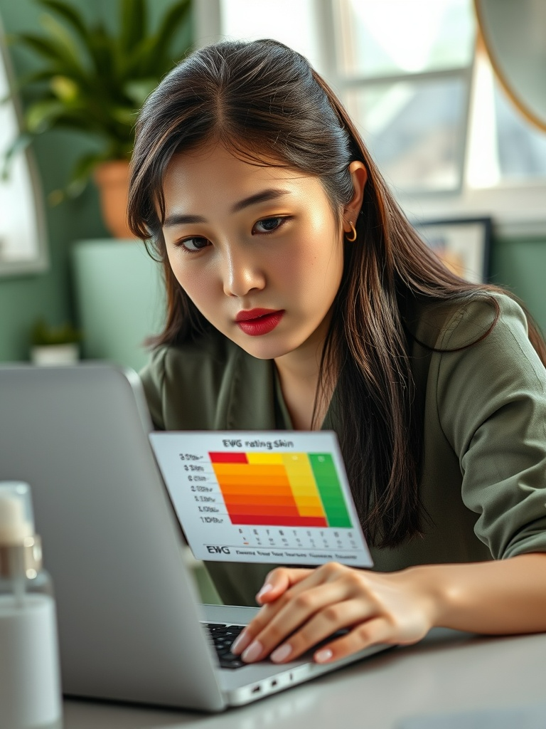 EWG 등급 차트를 확인하는 여성