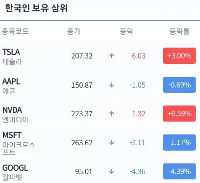 한국인보유상위-미국주식