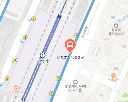 KTX광명역에서 인천공항 리무진 공항버스(6004번) 지도 위치