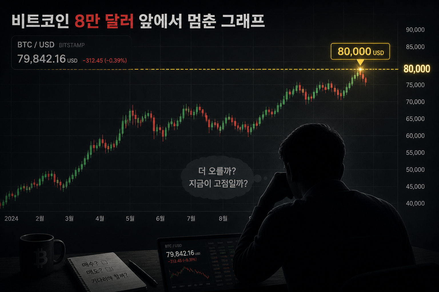 비트코인 8만 달러 앞에서 멈춘 그래프 이미지