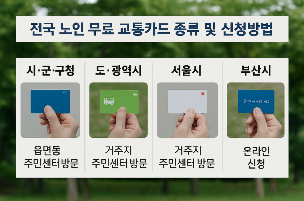 전국 노인 무료 교통카드 종류 및 신청방법