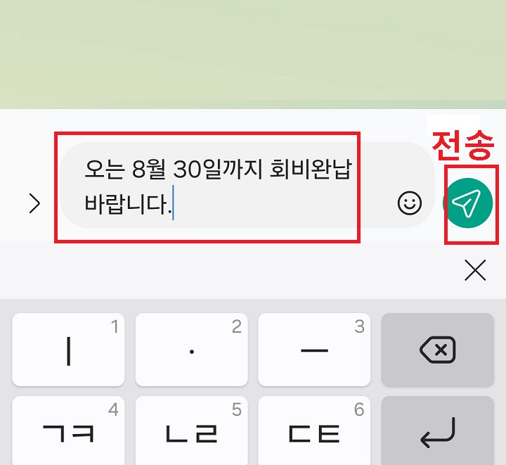 메시지 창에 내용 입력되어있음