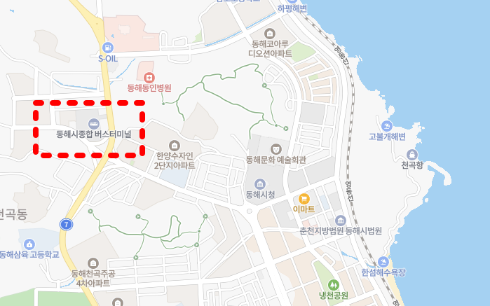 동해시외버스터미널 위치-지도