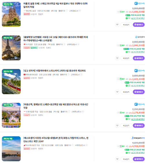 서유럽 가성비 패키지 가격비교