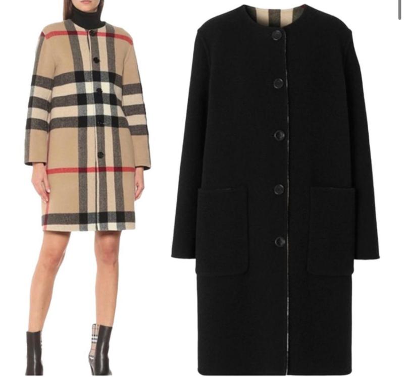 버버리 여성 tisbury 리버시블 체크 테크니컬 모직 코트 블랙