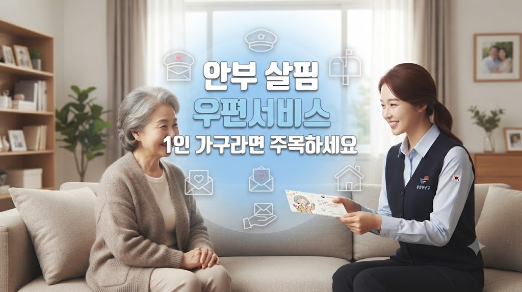 우체국 집배원이 홀로 살고 있는 노인 집에 방문하는 모습