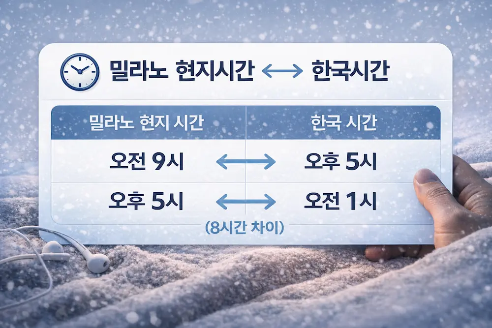 이탈리아와 한국 시차 8시간 계산표