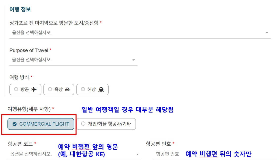 SG Arrival Card (싱가포르 온라인 입국신고)