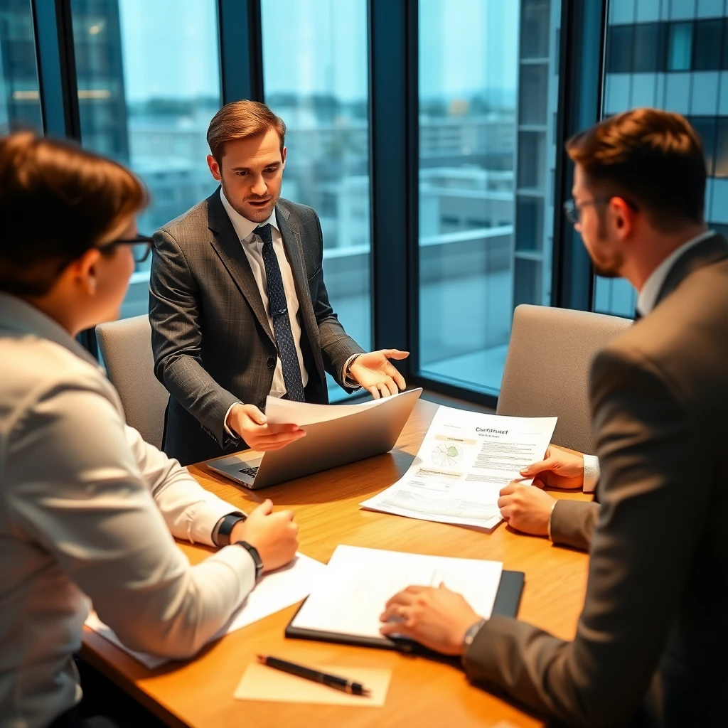 정장을 입은 남성들이 모여서 회의하는 모습