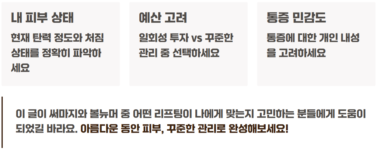 볼뉴머 리프팅 vs 써마지 비교