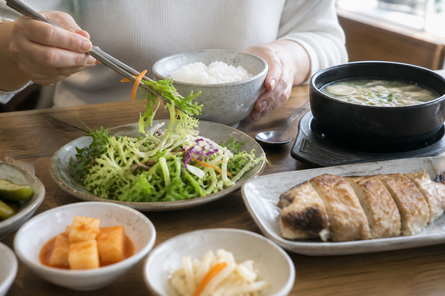 덜 짠 음식부터 먹는 외식 장면