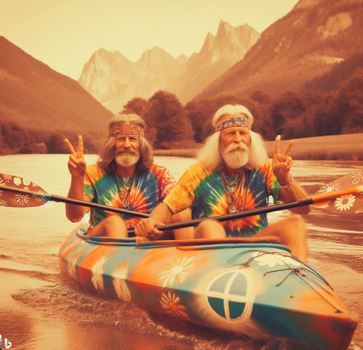 카약을 타는 히피족(made by Bing)