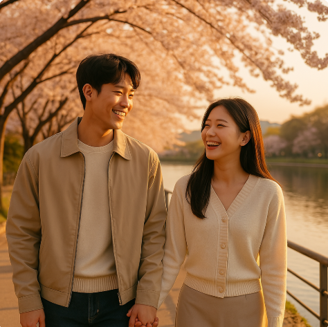 대구 수성못 벚꽃 데이트하는 연인