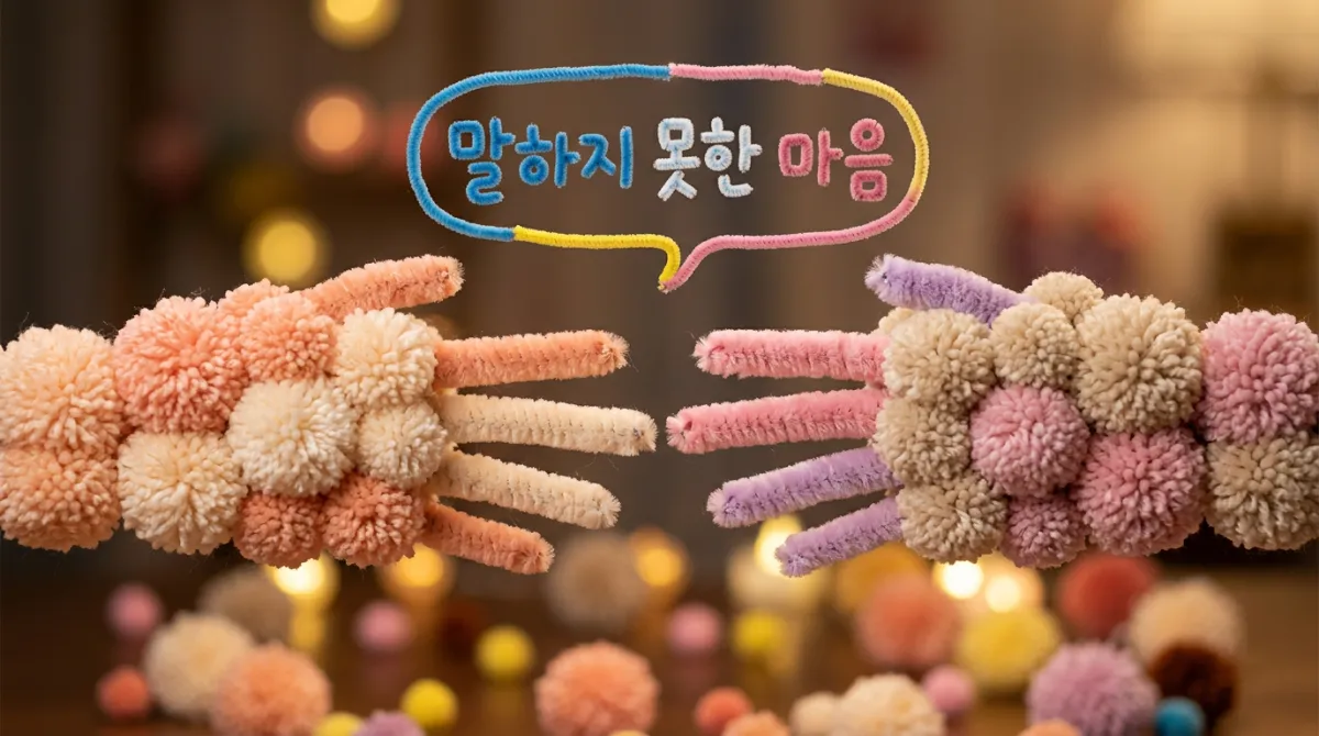 표현하지 못한 사랑 - 폼폼과 파이프 클리너로 만든 닿을 듯 닿지 않는 두 손