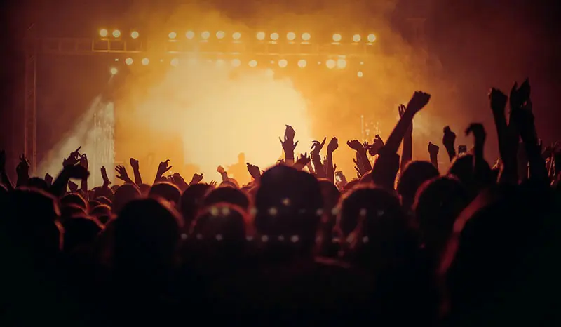 콘서트에서 사람들이 열광 즐거워 하는 이미지.