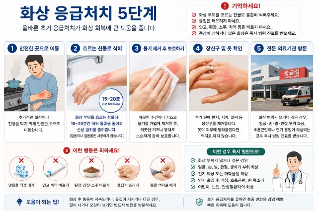 의료진이 환자의 화상 부위를 살펴보는 모습