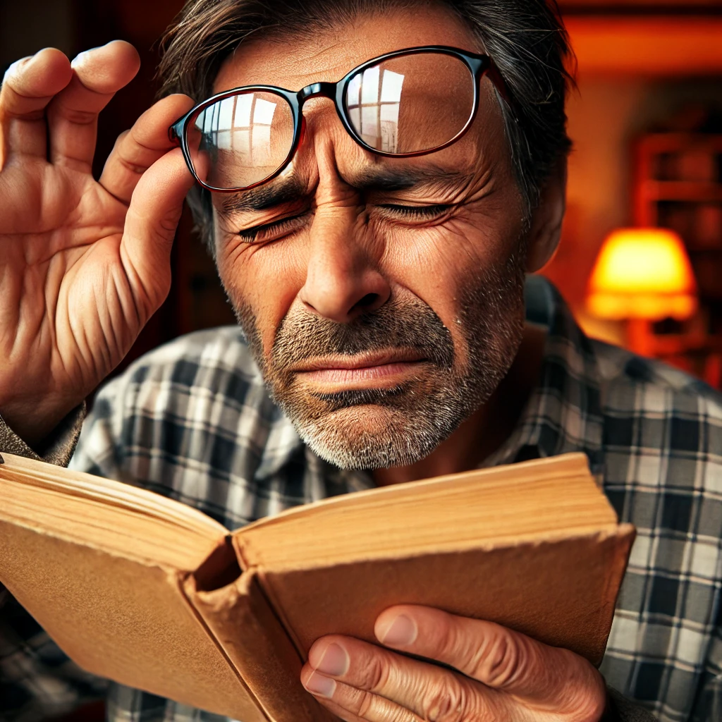 노안으로 가까운 것이 잘 안보이는 50대 남성 이미지