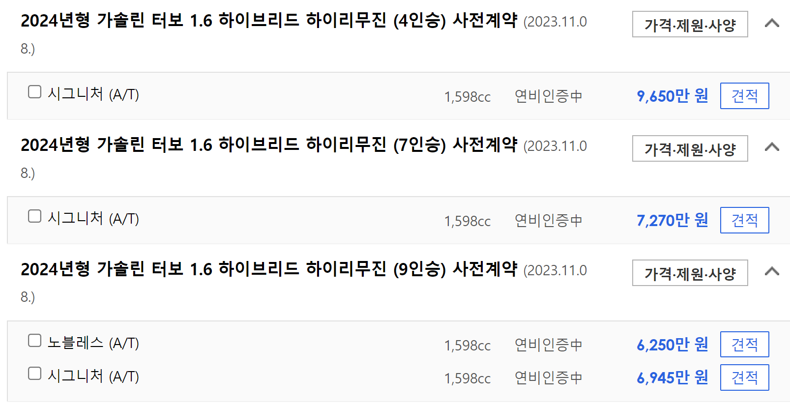 카니발 하이브리드 가격