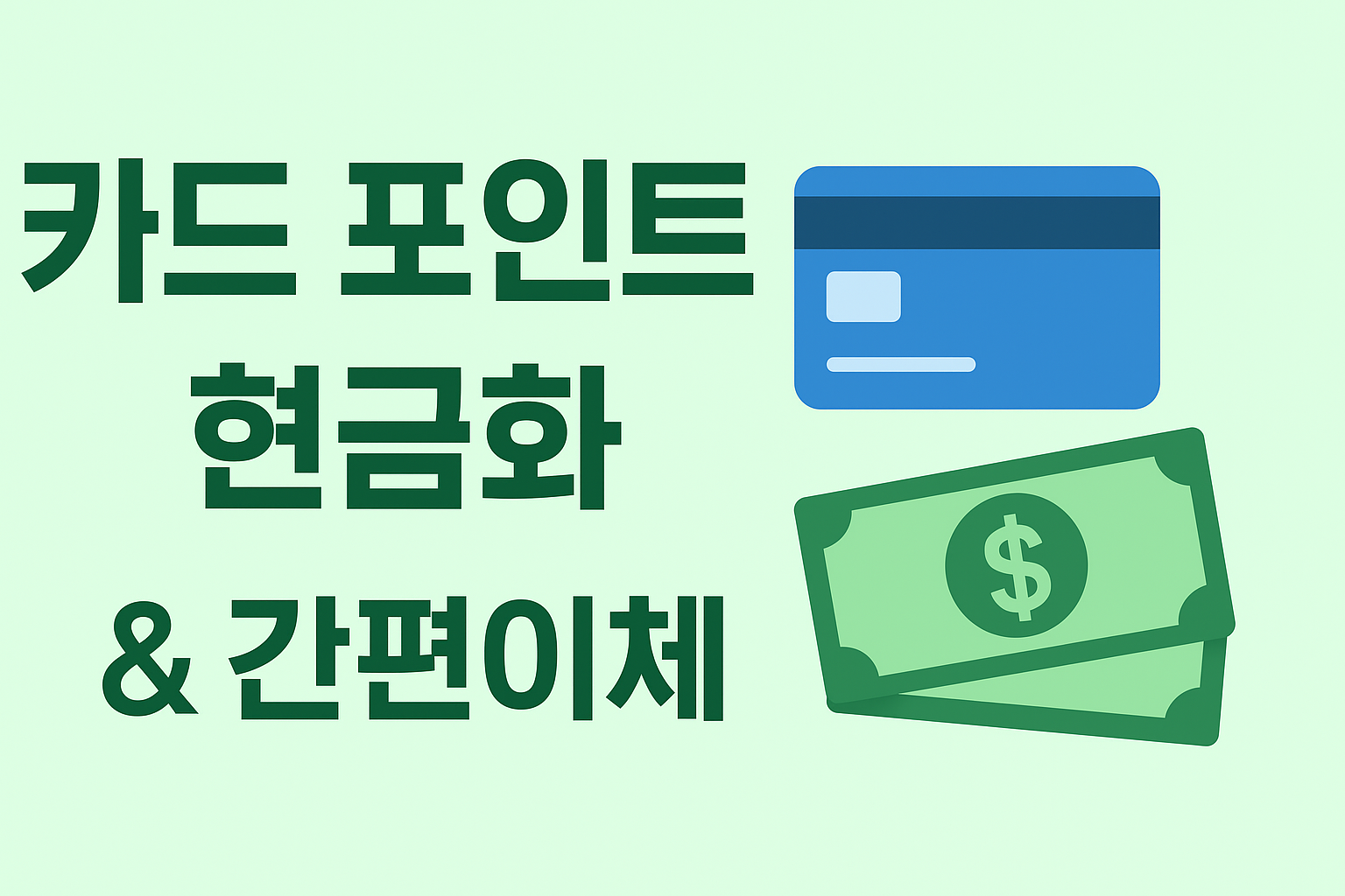연두색 배경 위에 파란 신용카드 아이콘과 초록색 지폐 그림이 배치된 카드 포인트 현금화 썸네일