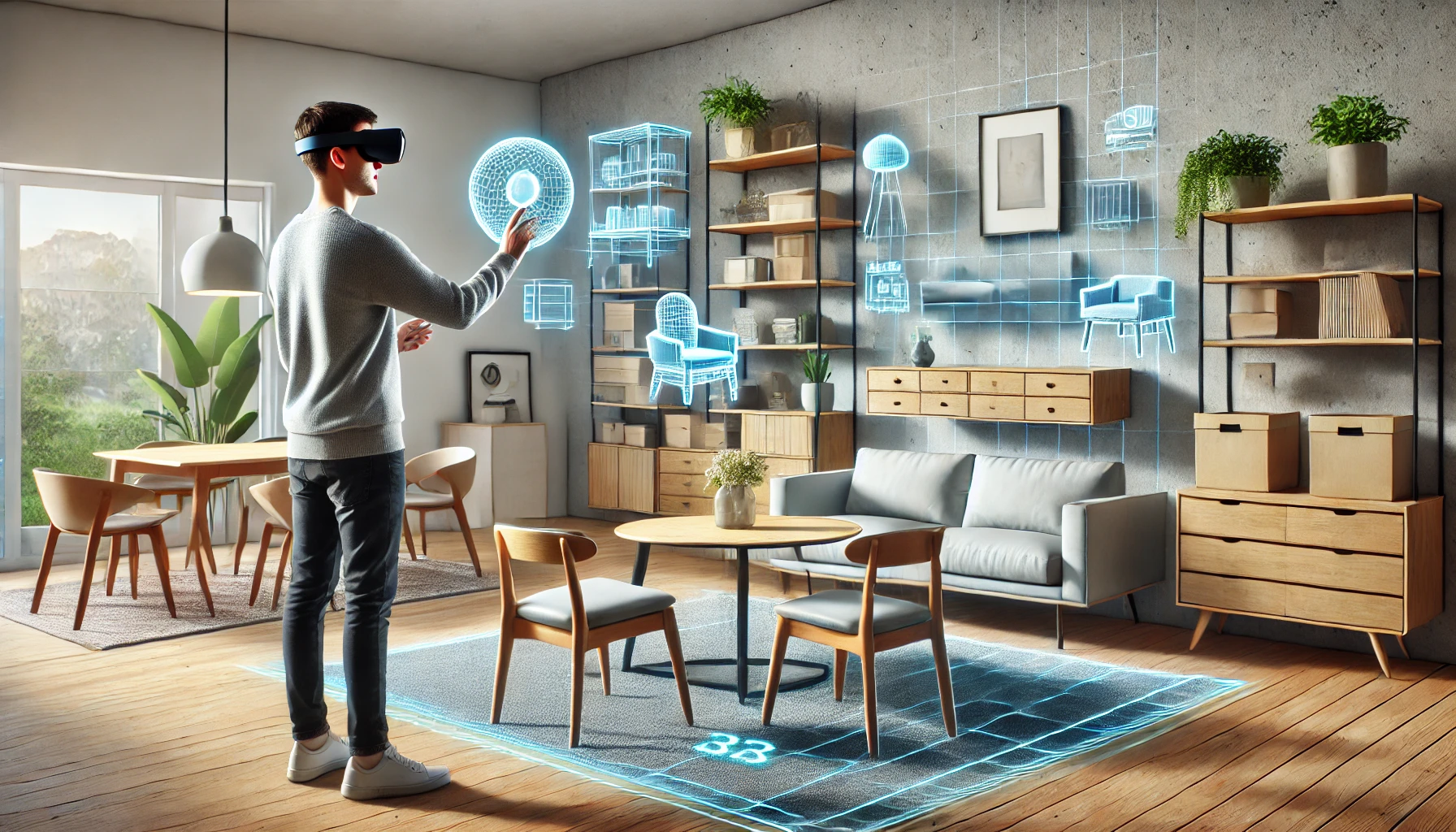 AR로 가상 가구를 배치하는 모습