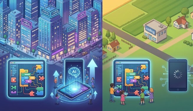 수도권과 지방의 블록 코딩 및 바이브코딩 전략적 활용법, 학원 중심 구조와 가정 온라인 중심의 교육 활용