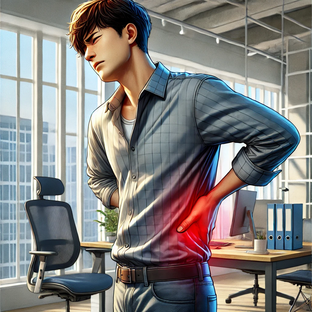 허리가 아파서 통증을 느끼고 있는 남성